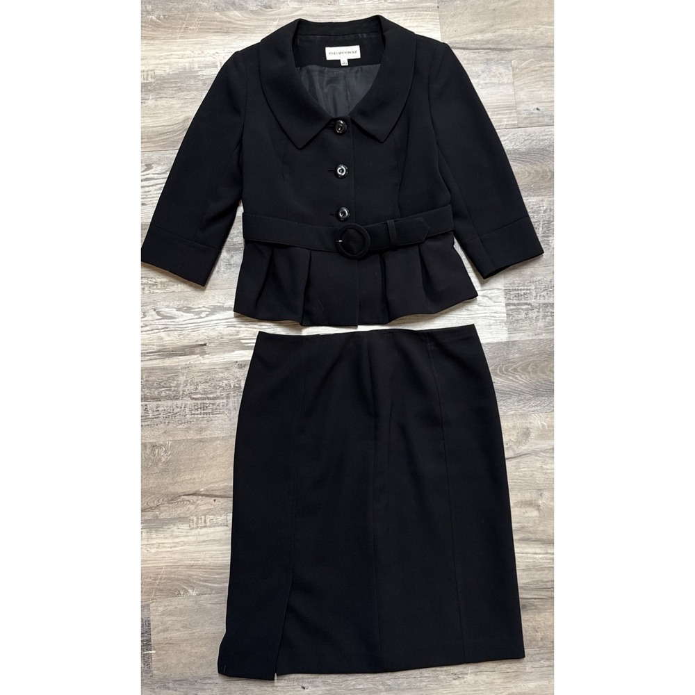 Jones New York Black Belted Blazer and Pencil Skirt Set